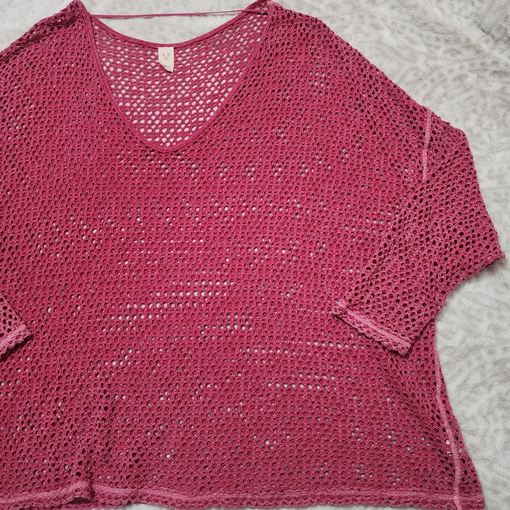 We the Free/Free People Napa Tee/Cover-Up Open Knit Crochet Oversized Sz L Pink